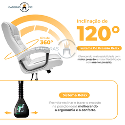 Kit 2 Cadeiras de Escritório Presidente Alta Big Confortável Molas Ensacadas Pillow Top Branca - 3
