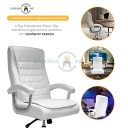 Kit 2 Cadeiras de Escritório Presidente Alta Big Confortável Molas Ensacadas Pillow Top Branca - 4