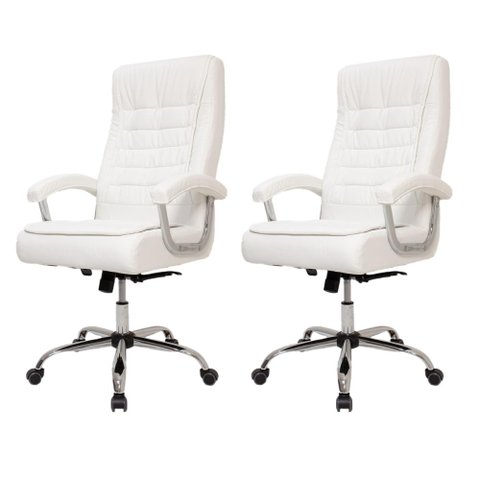 Kit 2 Cadeiras de Escritório Presidente Alta Big Confortável Molas Ensacadas Pillow Top Branca