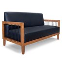 Ver imagem 7 de Kit 2 Poltronas e Sofá Living 2 Lugares Marilia 1,60m Corano Preto Base em Madeira Castanho