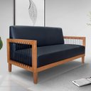 Ver imagem 6 de Kit 2 Poltronas e Sofá Living 2 Lugares Marilia 1,60m Corano Preto Base em Madeira Castanho