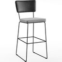 Ver imagem 3 de Kit 04 Banquetas Altas Sala Jantar Fixa Allana L02 Couríssimo Preto Linho Cinza - Lyam Decor