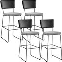 Ver imagem 1 de Kit 04 Banquetas Altas Sala Jantar Fixa Allana L02 Couríssimo Preto Linho Cinza - Lyam Decor