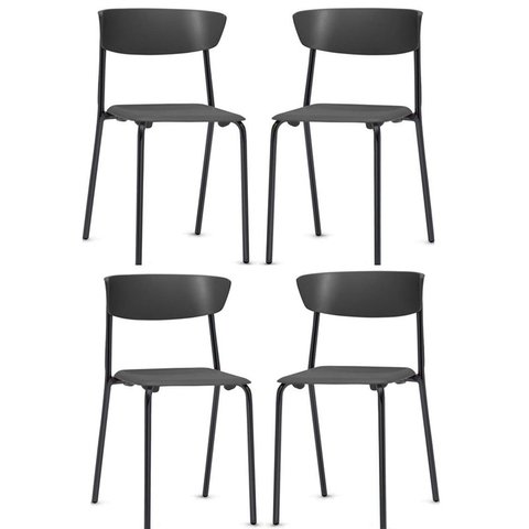 Kit 4 cadeira fixa Bit preta fk