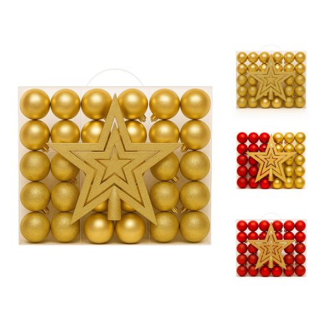 Kit 60 Bolas Dourado Natal Lisas/Foscas/Glitter c/ Ponteira Enfeite