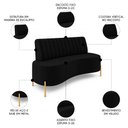 Ver imagem 3 de Sofá 2 Lugares 135cm Pés Aço Dourado Tamar Veludo Preto Z08 - Mpozenato