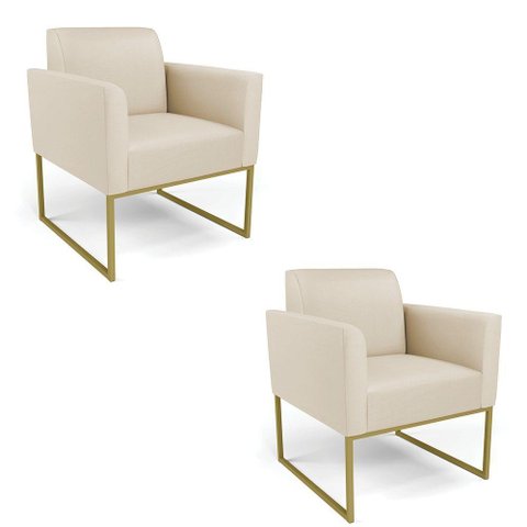 Kit 2 Poltronas Base Industrial Dourado Marisa Corino D03 - D\'rossi Cor Preto