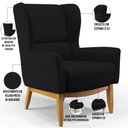 Ver imagem 4 de Poltrona Decorativa Fixa Base de Madeira Milena D02 Veludo Preto B-300 - Lyam Decor