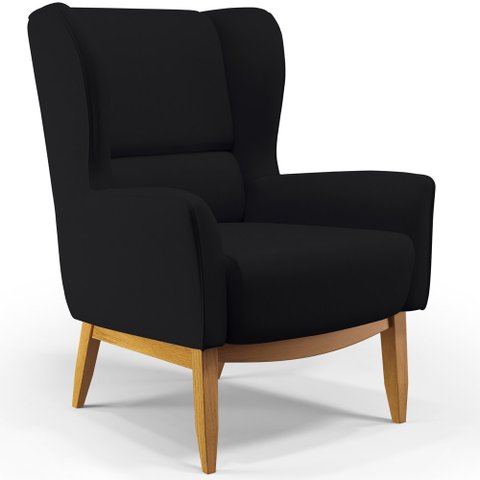 Poltrona Decorativa Fixa Base de Madeira Milena D02 Veludo Preto B-300 - Lyam Decor