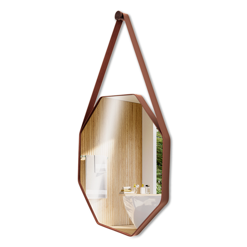Espelho Decorativo Octogonal 40cm com Alça - Caramelo