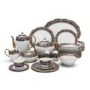 Ver imagem 1 de Jogo de Aparelho de Jantar em Porcelana Azul, Branco e Dourado 62 Peças 45x63x57cm