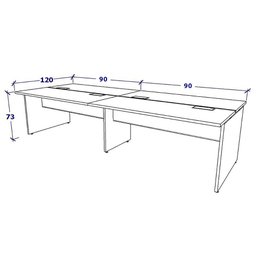 Plataforma de Trabalho 4 Lugares 1,80m X 1,20m Pé Painel F5 Cor:nogal com Preto - 3
