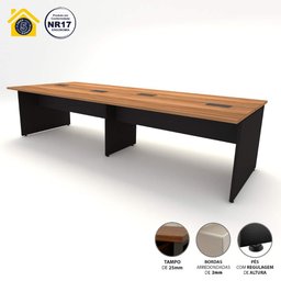 Plataforma de Trabalho 4 Lugares 1,80m X 1,20m Pé Painel F5 Cor:nogal com Preto - 2