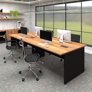Plataforma de Trabalho 4 Lugares 1,80m X 1,20m Pé Painel F5 Cor:nogal com Preto