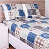 Jogo de Cama Solteiro Box 100% Algodão Sheik 02 Peças Estampado - Patchwork Azul - 1