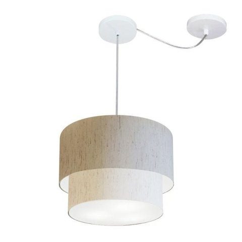 Pendente Cilindrico Com Desvio de Centro Vivare Md-4358 Cupula Tecido 30x25cm - Linho Bege