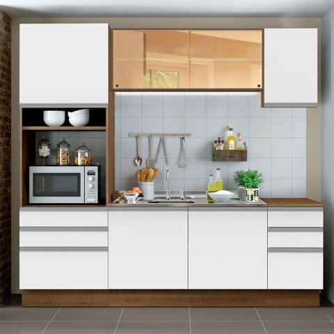 Armário de Cozinha Completa 220cm Rustic/Branco Glamy Madesa 01