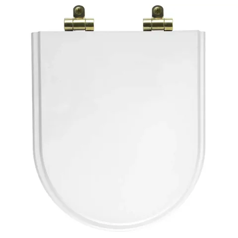 Tampa de Vaso Poliéster Com Amortecedor Duna Branco para Bacia Deca com Ferragem Dourada