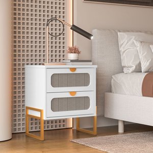 Mesa de Cabeceira Moderna Titanium com Fino Acabamento 45cm - Branco / Dourado