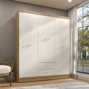 Guarda Roupa Casal 6 Portas 2 Gavetas Touch - Freijó/off White