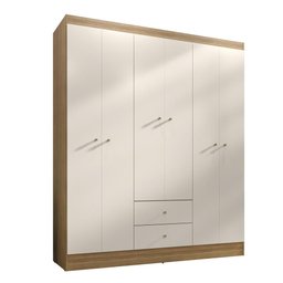 Guarda Roupa Casal 6 Portas 2 Gavetas Touch - Freijó/off White - 2