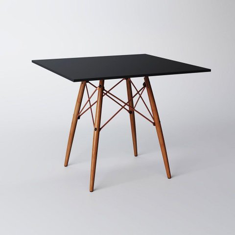 Mesa Eiffel Cobre Tampo de Madeira Quadrada 90cm Preto Preto