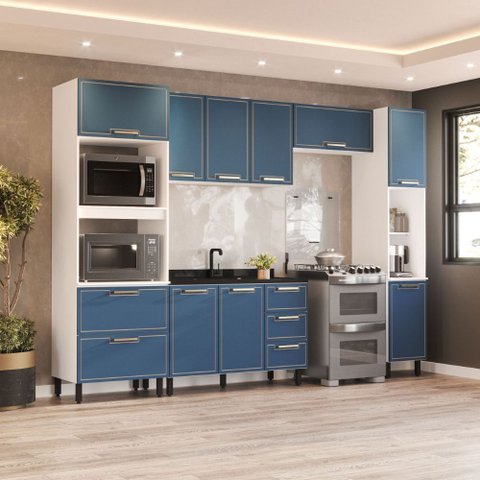 Cozinha Compacta 250080 5 Peças Amara Branco Azul Politorno Móveis