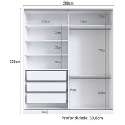 Guarda Roupa 2 Portas de Correr Rc2006 Linha Roupeiros Emovell - 3