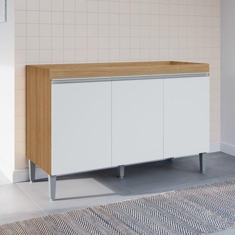 Balcão Gabinete Manu 3 Portas MDP 120cm Amêndoa Desk Design