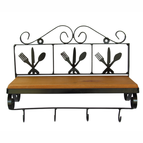 Prateleira Parede Talher Porta Condimentos e Temperos  para Cozinha Ferro e Madeira