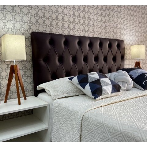 Cabeceira Casal 140 Cama Box Luna Capitone Marrom Corano Painel Rbl
