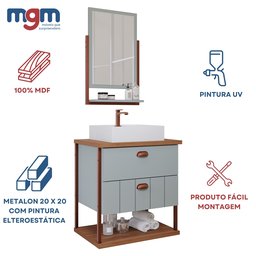 Gabinete de Banheiro com Espelheira e Cuba Uni 2 Gavetas Pistache e Freijó - 3