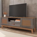 Ver imagem 1 de Rack Bancada Tv 60 Pol 160cm Pé Madeira Dalva Cinza/cedro C14 - Mpozenato