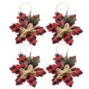 Ver imagem 1 de Kit 4 Flores Bico de Papagaio Pendente Tecido Decorado Xadrez Rena e Pinhas 14cm - Master Christmas