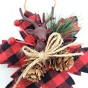Ver imagem 4 de Kit 4 Flores Bico de Papagaio Pendente Tecido Decorado Xadrez Rena e Pinhas 14cm - Master Christmas