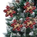Ver imagem 2 de Kit 4 Flores Bico de Papagaio Pendente Tecido Decorado Xadrez Rena e Pinhas 14cm - Master Christmas