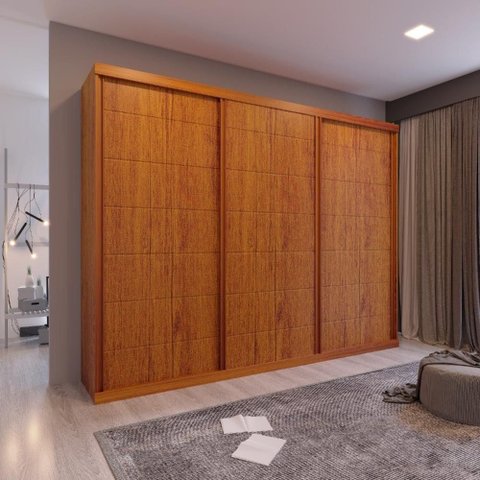 Guarda Roupa Casal Maia 3 Portas de Correr 6 Gavetas MDF Amadeirado Naturale Bom Pastor Móveis