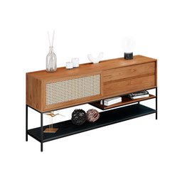Buffet Aparador para Sala de Jantar com Tela Agnes 2 Gavetas em Madeira Maciça Mel Metal Preto - 2