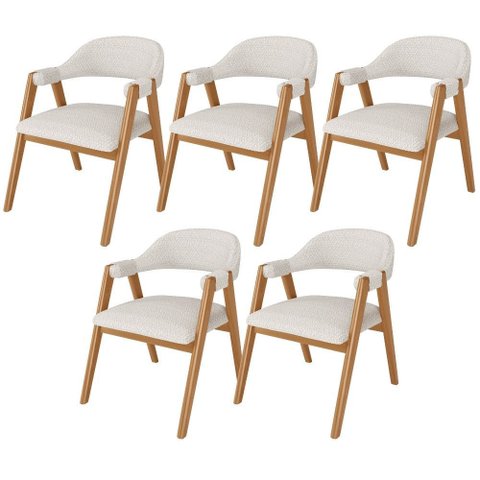 Kit 05 Cadeiras de Jantar e Estar Living Estofada Nadja L02 Bouclê Cru - Lyam Decor