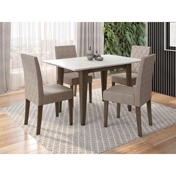 Mesa de Jantar 136cm Kate com Vidro Amêndoa Off White com 4 Cadeiras Jade Bordada Amêndoa Cappuccino - 6 Mesa de Jantar 136cm Kate com Vidro Amêndoa Off White com 4 Cadeiras Jade Bordada Amêndoa Cappuccino - 6