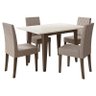 Mesa de Jantar 136cm Kate com Vidro Amêndoa Off White com 4 Cadeiras Jade Bordada Amêndoa Cappuccino - 1