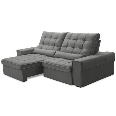 Sofá Retrátil Reclinável para Sala 3 Lugares 210cm Nebrasca F04 Veludo Cinza Claro - Lyam Decor
