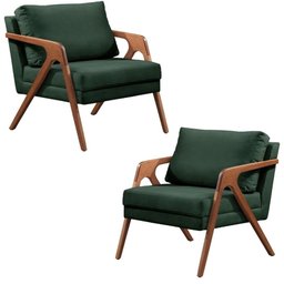 Kit 02 Poltronas Decorativas Madeira Maciça Luxo Itália - Zahav Estofados:Suede Verde - 1
