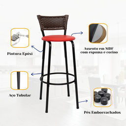 Kit 6 Banquetas para Cozinha Banco Alto Junco Argila Balcão Ilha Bancada Bares Piscina Área Gourmet - 5