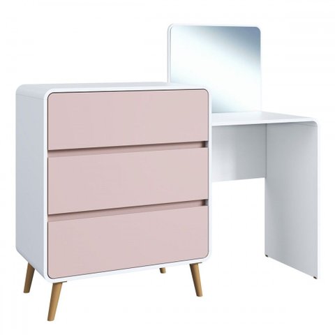 Cômda Infantil Curve 3 Gavetas com Espelho Branco/rosa - Completa Móveis