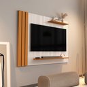Ver imagem 4 de Painel para Tv até 40 Polegadas Detalhe Ripado com Prateleiras Aden Off White/madeirado