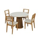 Ver imagem 2 de Conjunto Sala de Jantar Mesa Redonda Nature com 4 Cadeiras Tela Sintética Off White/freijó/bouclé Cé