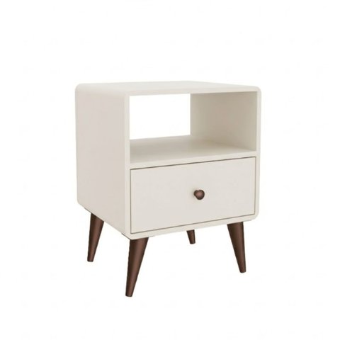 Mesa de Cabeceira 1 Gaveta Curve Off White 45x40x58cm Movelbento