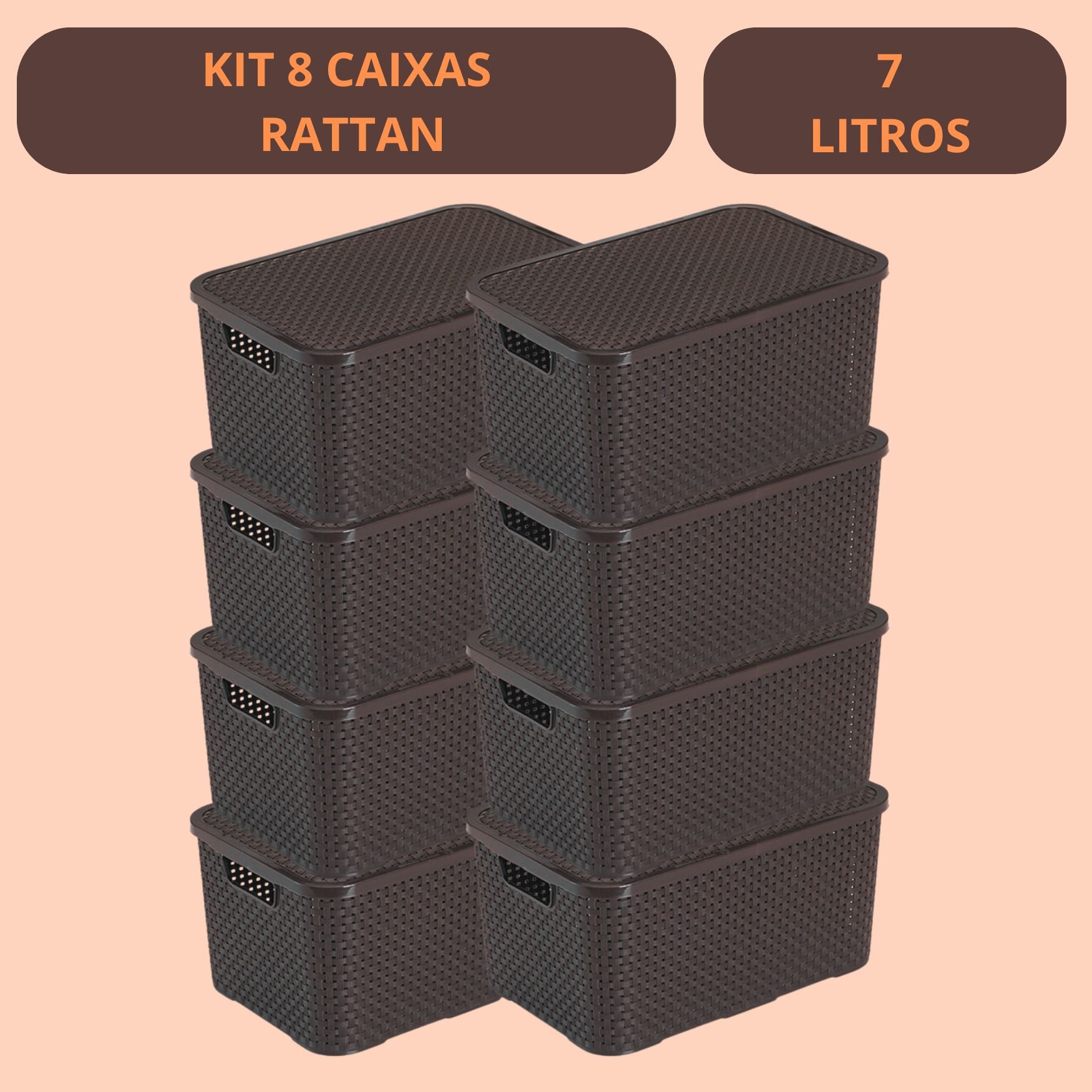 Kit 8 Caixas Organizadoras Multiuso Rattan 7 Lts com Tampa - 3