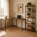 Ver imagem 3 de Kit Mesa L com Prateleira + Estante 5 Prateleiras